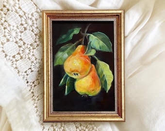 Pears painting print Pear tree art for kitchen dining Colorful Fruit decor Food oil painting print Best home gift Unframed wall decor