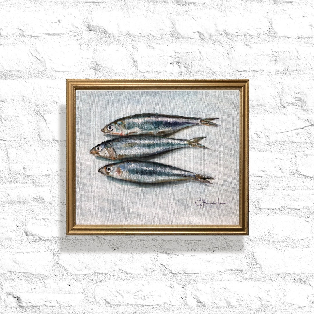 THREE SARDINES Art Print Food Art Poster Still Life With Fish Artwork