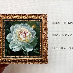 WHITE PEONY painting giclée print 4x4 miniature botanical fine art print FRAMED image 8