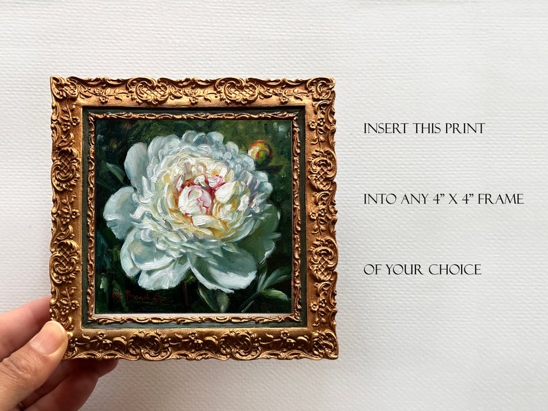 WHITE PEONY painting giclée print 4x4 miniature botanical fine art print FRAMED image 8