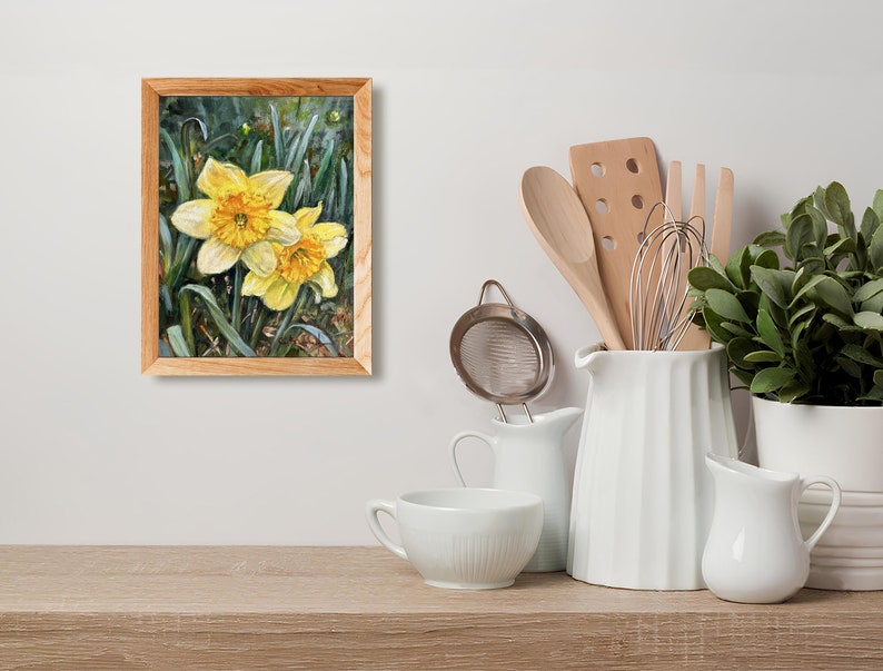 DAFFODILS original oil painting 6 x 8 in. spring flowers gallery wall art unframed image 4