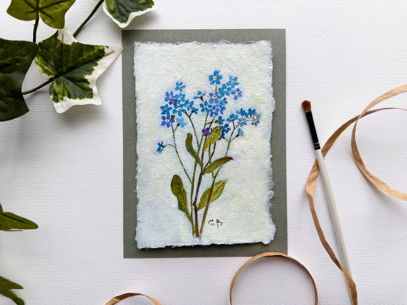 FORGET-ME-NOT original painting blue filed flowers botanical art wildflower unframed image 2