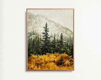 Forêt de pins peinture impression paysage brumeux automne bois affiche pendaison de crémaillère