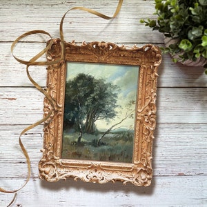 FRENCH LANDSCAPE original painting 6 x 8 vintage look wall art farmhouse decor tree painting image 8