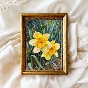DAFFODILS original oil painting 6 x 8 in. spring flowers gallery wall art unframed image 1