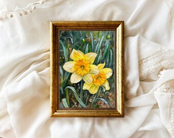 DAFFODILS original oil painting 6 x 8 in. spring flowers gallery wall art unframed