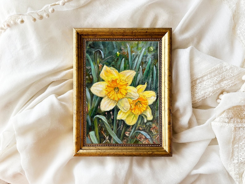 DAFFODILS original oil painting 6 x 8 in. spring flowers gallery wall art unframed image 1
