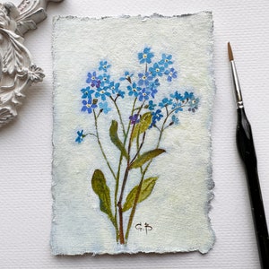 FORGET-ME-NOT original painting blue filed flowers botanical art wildflower unframed image 4