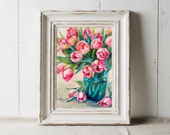 Pink Tulip Print, Floral Still Life, Colorful Spring Art, Botanical Wall Decor - Unframed