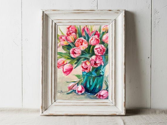 Pink Tulip Print, Floral Still Life, Colorful Spring Art, Botanical Wall Decor - Unframed