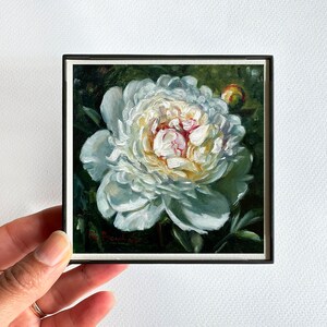 WHITE PEONY painting giclée print 4x4 miniature botanical fine art print FRAMED image 4