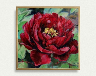 PIVOINE ROUGE peinture à l'huile impression affiche florale moderne art floral coloré impression botanique