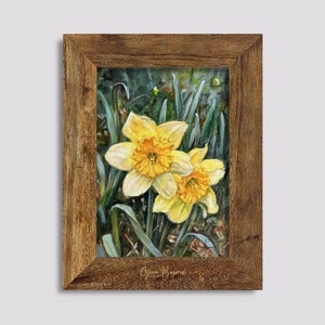 DAFFODILS original oil painting 6 x 8 in. spring flowers gallery wall art unframed image 6