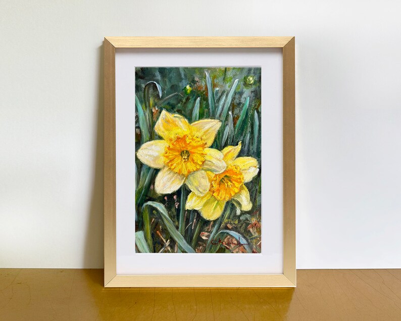 DAFFODILS original oil painting 6 x 8 in. spring flowers gallery wall art unframed image 5