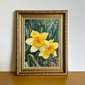 DAFFODILS original oil painting 6 x 8 in. spring flowers gallery wall art unframed image 9