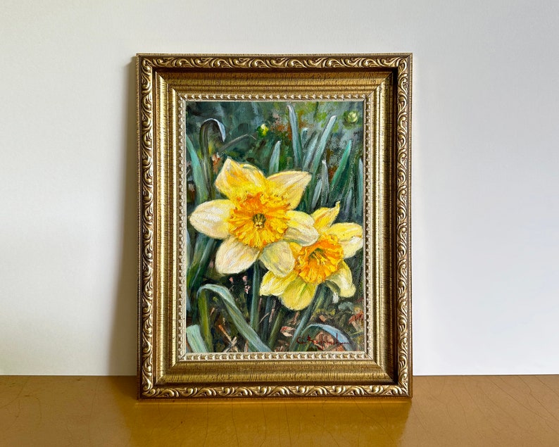 DAFFODILS original oil painting 6 x 8 in. spring flowers gallery wall art unframed image 9