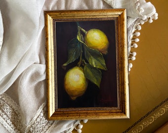 LEMON BRANCH painting fine art print kitchen decor still life fruit print vibrant lemon poster citrus home gift unframed