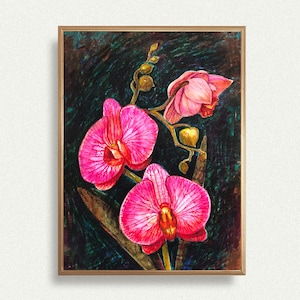 Orchid art print vibrant botanical poster floral art hot pink tropical flower colorful wall decor modern home art best home gift unframed