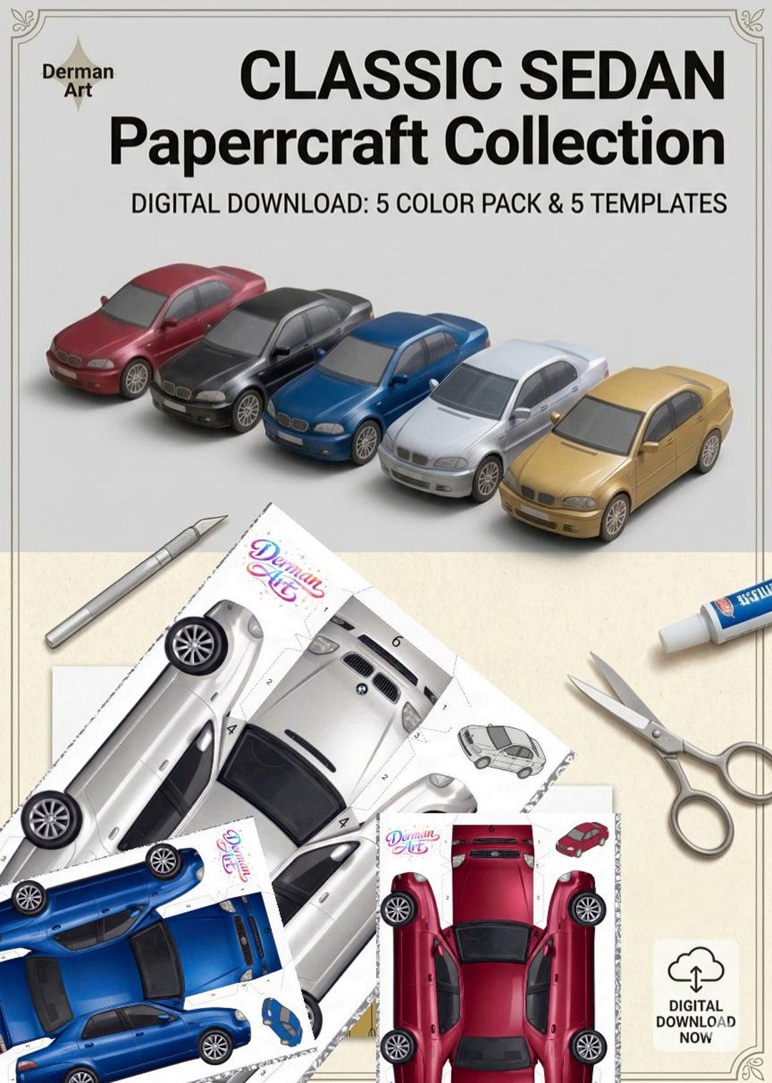 5 Car Paper Model Templates - Etsy
