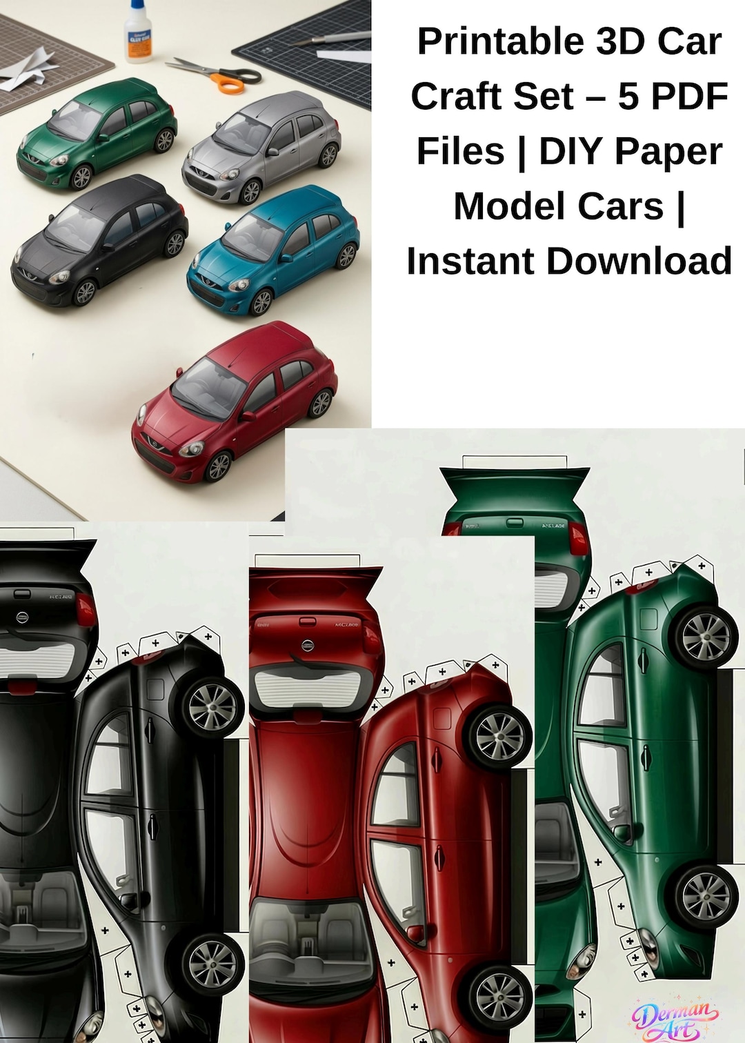 5 Car Paper Model Templates - Etsy