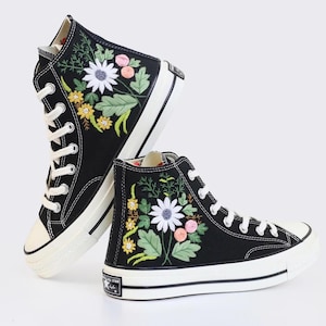 Custom Embroidered Converse Sneakers: Bridal Garden Flower Chuck Taylors