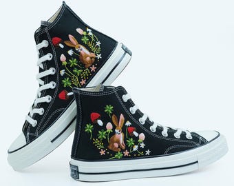Mushroom & Rabbit Sneakers: Embroidered Converse High Tops
