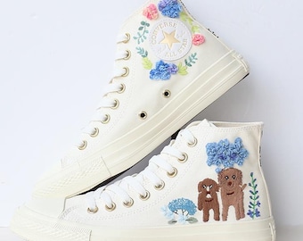 Individuell mit Haustier bestickte Erhaltung Turnschuhe, Hortensie Design