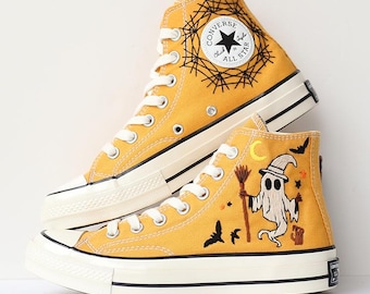Custom Ghost Embroidered Shoes, Halloween Sneakers, Converse Chuck Taylor 1970s Embroidered Pumpkin, Personalized Gifts