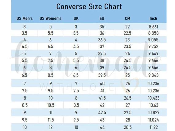 converse high cut size chart