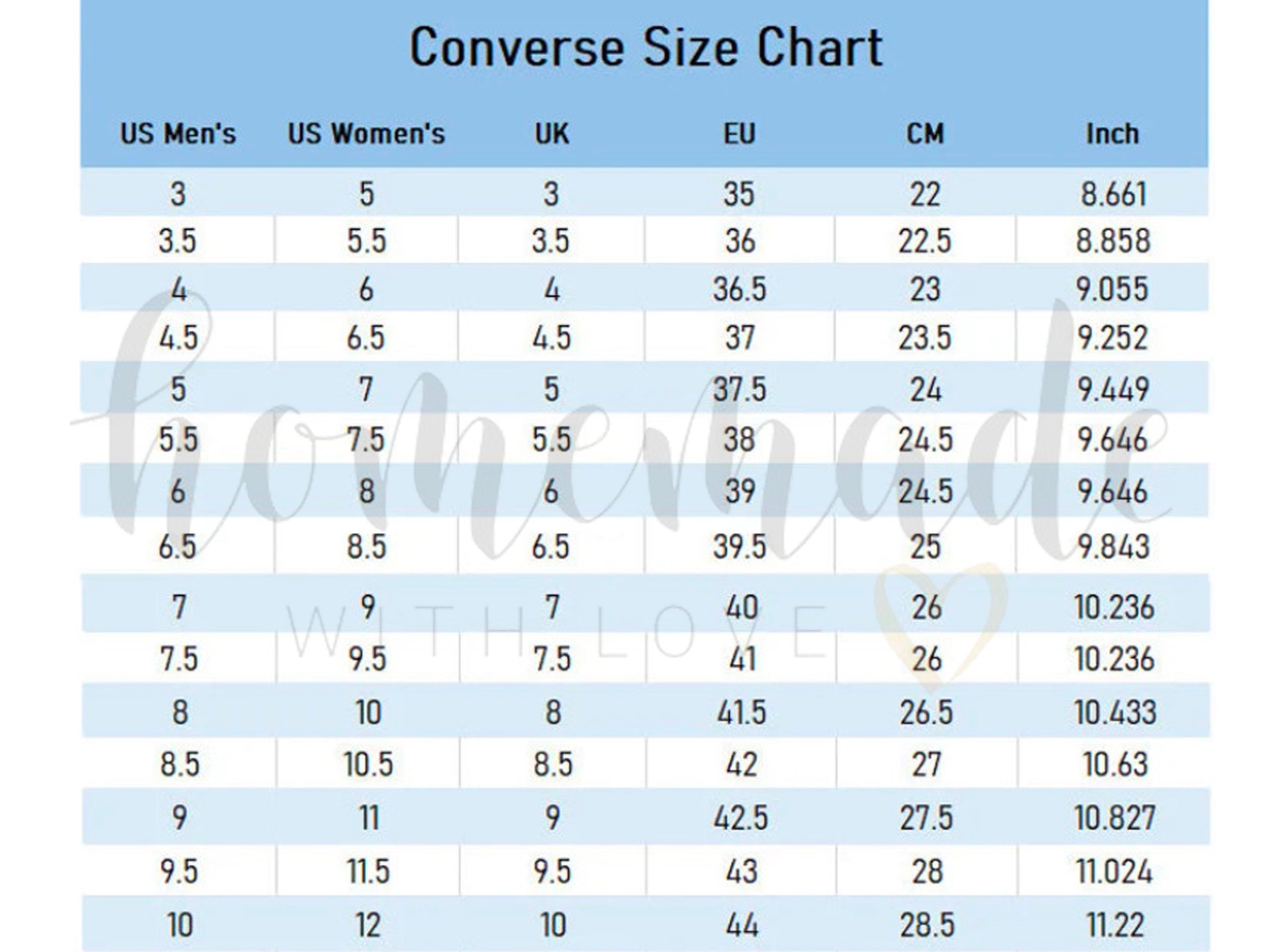 Converse shoe size converter 2025