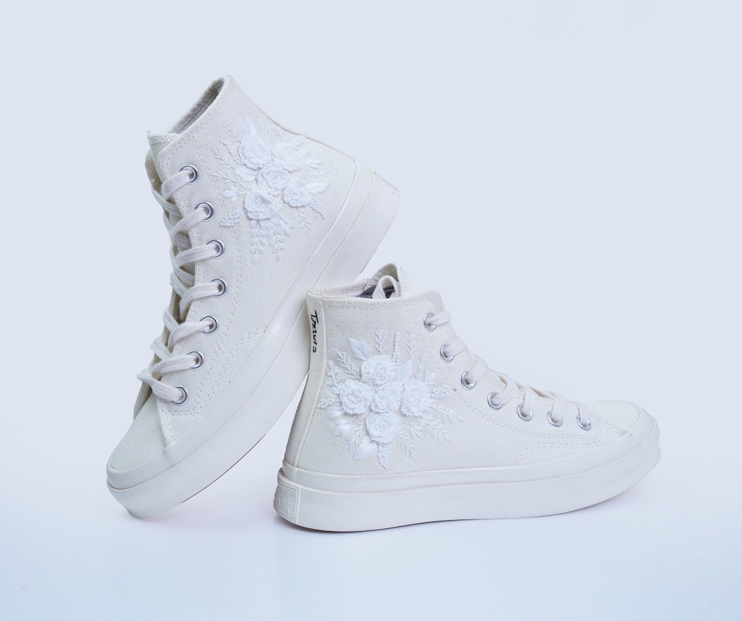Custom Wedding Sneakers/ Bridal Flower Embroidered Shoes/ Embroidered ...