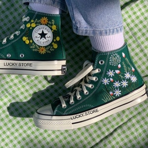 Daisy Embroidered Converse High Tops: Custom Wedding Shoes