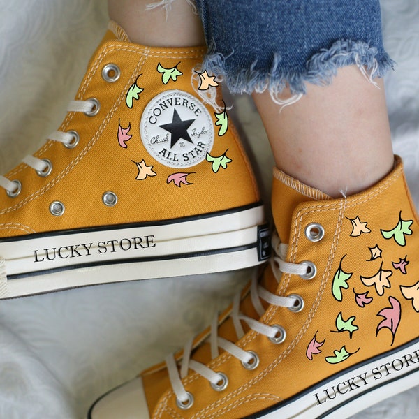 Nick & Charlie Leaves Embroidered converse high tops/ Heartstopper Embroidered sneakers/ GIft for her/ Personalized name and birthday date