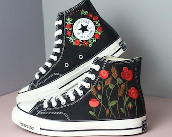 Embroidered Floral Converse High Tops, Personalized Sneakers
