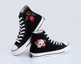 Embroidered Converse Chuck Taylor Sneakers, Pomegranate Skull Design