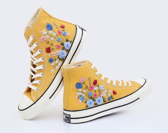 Custom Floral Embroidered Converse Chuck Taylor Sneakers, Personalized Gift