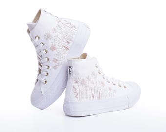 Custom Embroidered Floral Wedding Converse - Personalized Bridal Platform Shoes