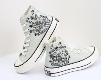 Embroidered Converse High Top Shoes: Books & Flowers, Graduation Gift
