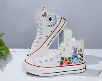 Custom Embroidered Converse Chuck Taylor 1970s: Strawberry Rabbit Shoes