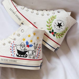 Custom Christmas Converse, Embroidery Shoes Christmas, Santa Clause Embroidered Converse, Personalized Christmas Shoes, Noel Unique Gifts