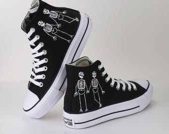 Bone Embroidered Converse Platform High Tops: Custom Sneakers