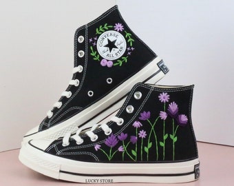 Embroidered converse/ Converse Custom Flower Embroidery / Wedding Converse Shoes/ Custom Converse Chuck Taylor 1970s Embroidery Logo
