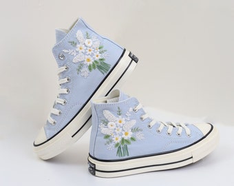 Armoury Blue Converse Chuck Taylor 1970s: Custom Floral Embroidered Bridal Sneakers