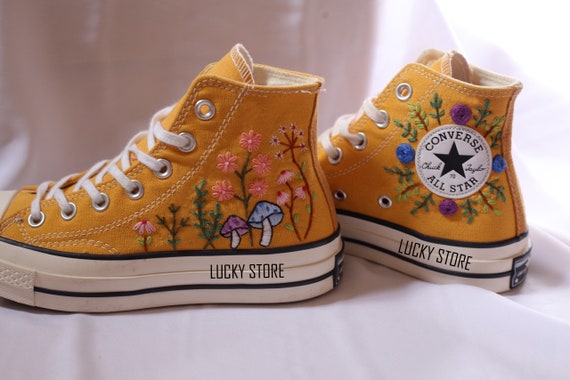 Custom Embroidered Sneakers Mushrooms and Flower/ Custom Shoes