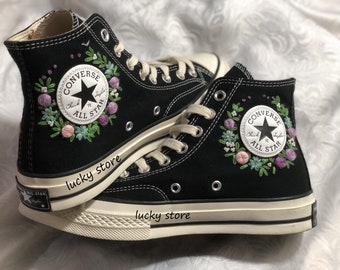 custom embroidered converse / embroidery designs with flowers and leaves / birthday gift / unique wedding shoes