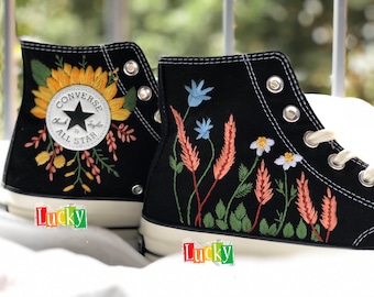 Embroidered Sunflower Converse High Tops: Custom Floral Sneakers