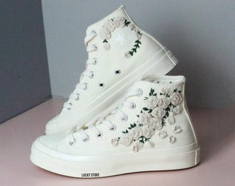 Custom Embroidered Wedding Converse: Bridal Flower Sneakers
