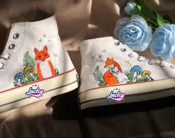 Embroidered Converse High Tops: Custom Fox and Mushroom Sneakers