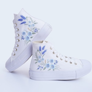 Custom Embroidered Floral Wedding Sneakers: Personalized Bridal Platform Shoes