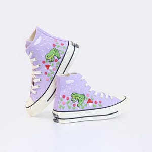 Embroidered converse, Frog, flower and mushroom embroidered sneakers, Converse high tops embroidered frog, Gift for her, Personalized name